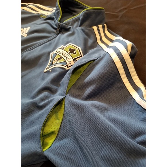 VTG ADIDAS Climalite SEATTLE SOUNDERS FC Training Zip Track Jacket Jersey Large - Picture 13 of 15